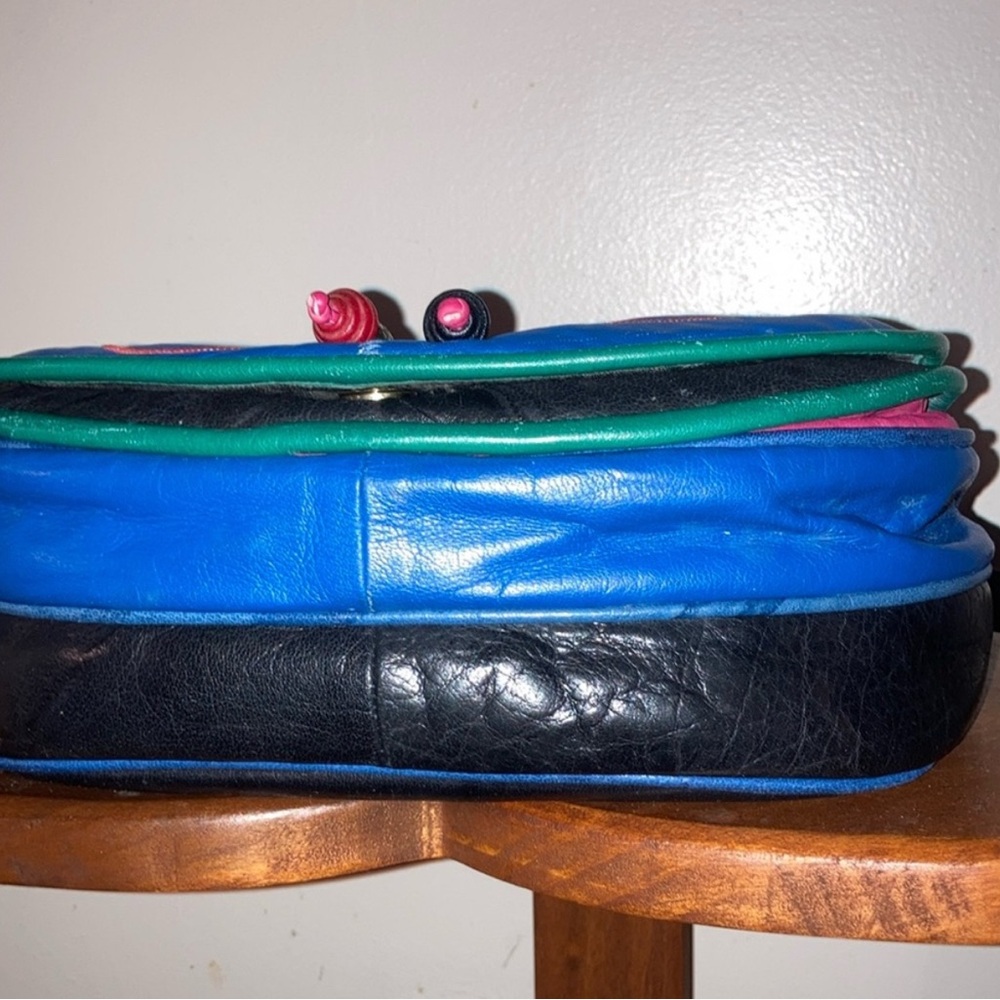 Vintage Color-block 80’s 90’s Leather  Bag - Picture 10 of 13